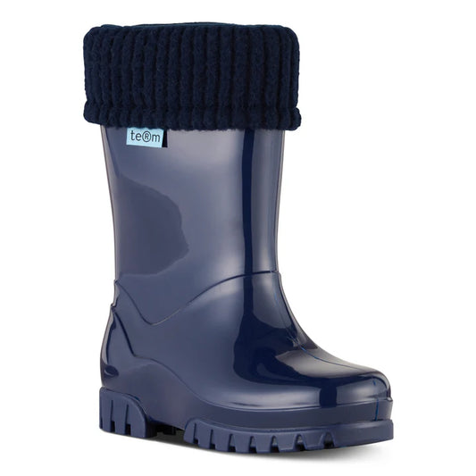 Term Navy Shiny Wellies With Socks